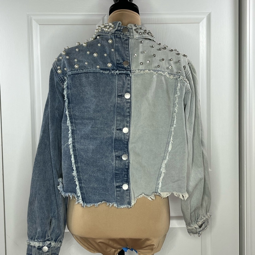 POL Light and Dark Blue Studded Denim Jacket M - Picture 12 of 17